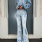 OF - Hinnominate Pantalone flare ciniglia celeste
