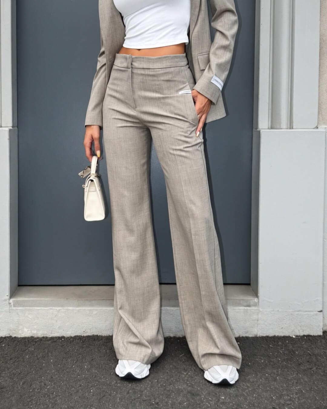 OF - Hinnominate Pantalone flare poliviscosa beige