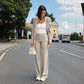 OF - Hinnominate Pantalone flare poliviscosa beige