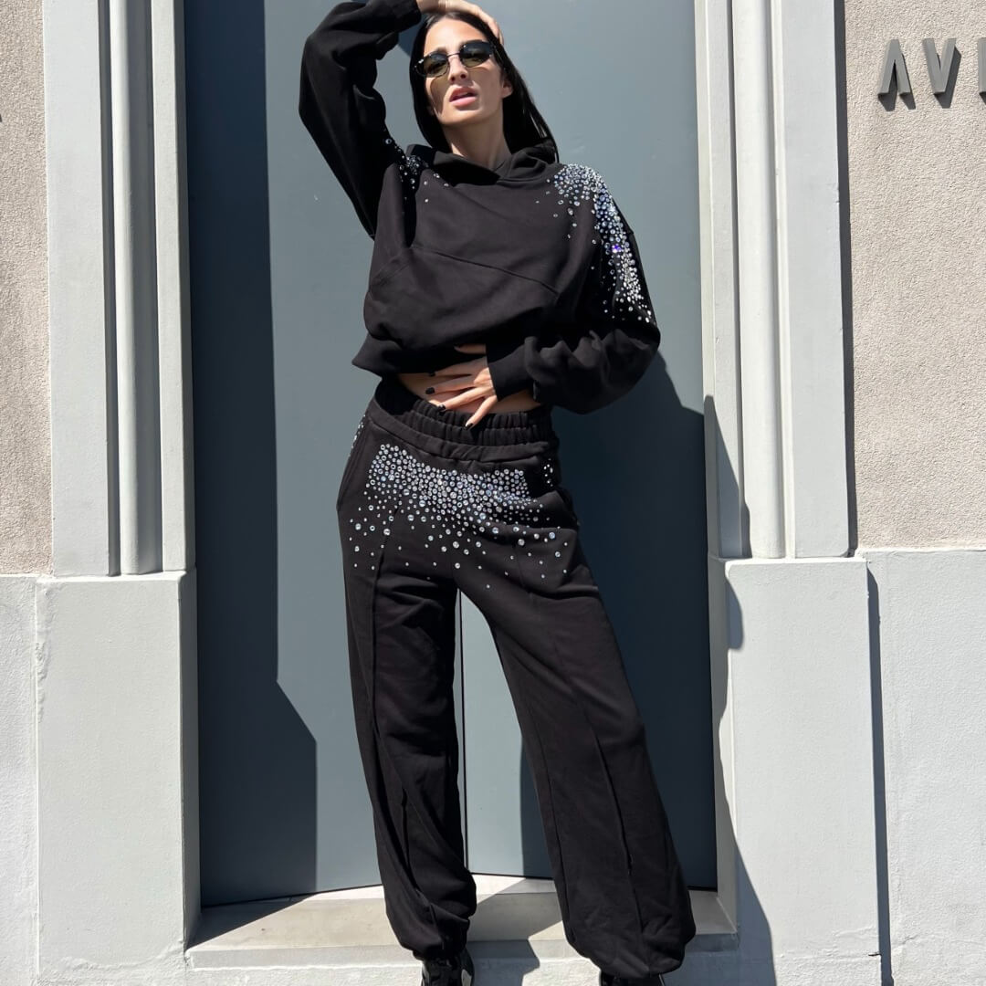 OF - ODI ET AMO Pantalone Moana nero con strass