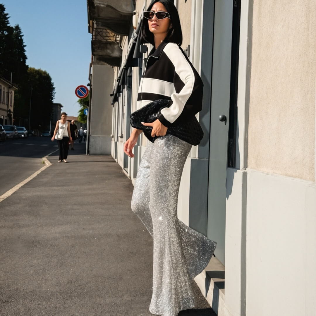 OF - LUMINA Pantalone Tanisha champagne strass