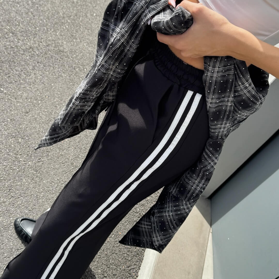 OF - Pantalone Nicolas nero con bande laterali