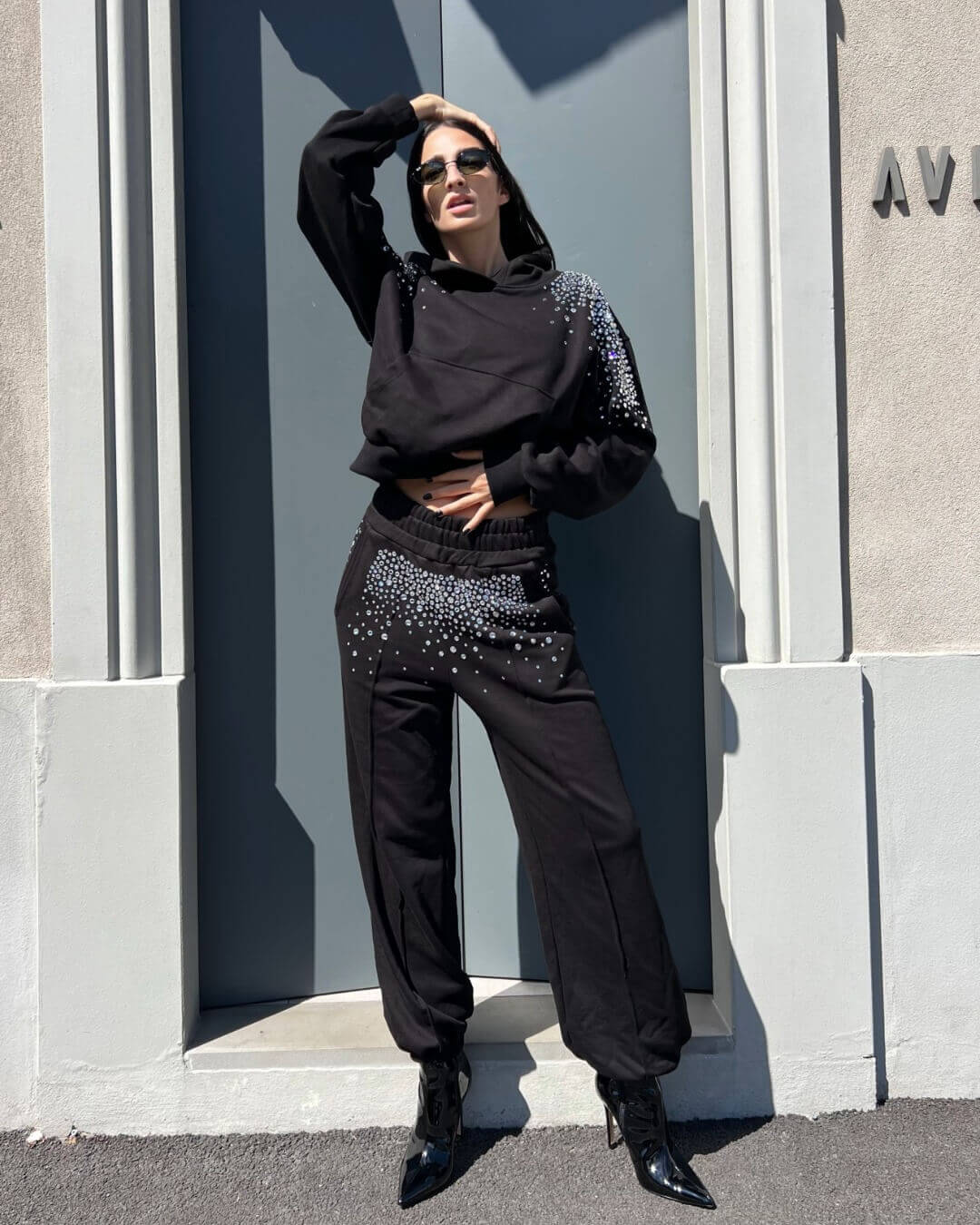 OF - ODI ET AMO Pantalone Moana nero con strass