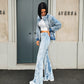 OF - Hinnominate Pantalone flare ciniglia celeste