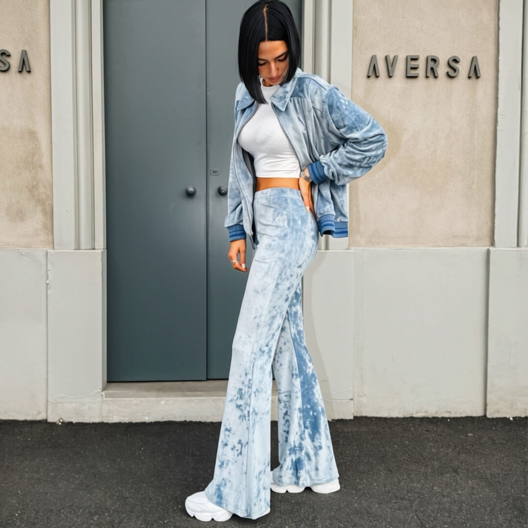 OF - Hinnominate Pantalone flare ciniglia celeste