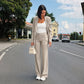 OF - Hinnominate Pantalone flare poliviscosa beige