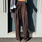 LM - Pantalone Victory rigato marrone con pences