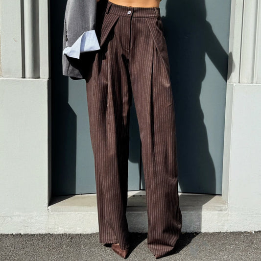 LM - Pantalone Victory rigato marrone con pences