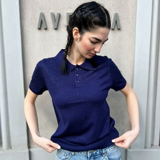 LM - Polo Kirby blu con strass