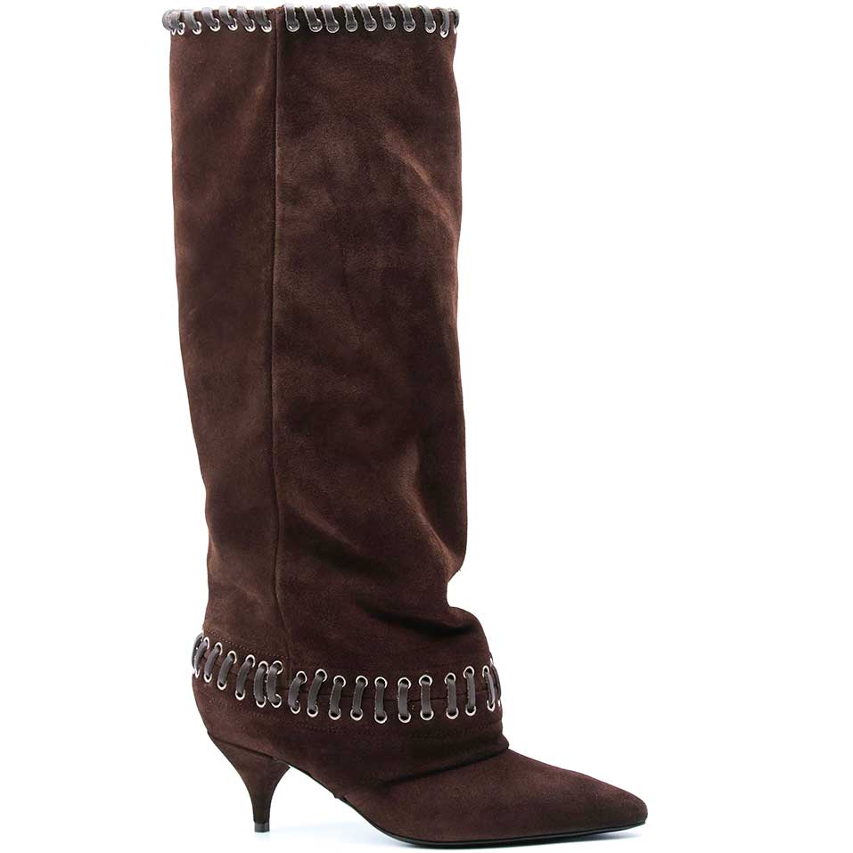 LM - Stivale Elsa intreccio camoscio marrone