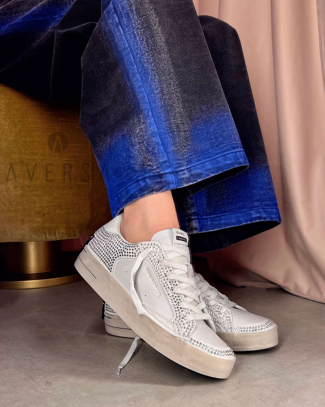 Crime London Skate Deluxe white con pietre –