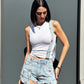 OF - Salopette Country denim con ciliegie