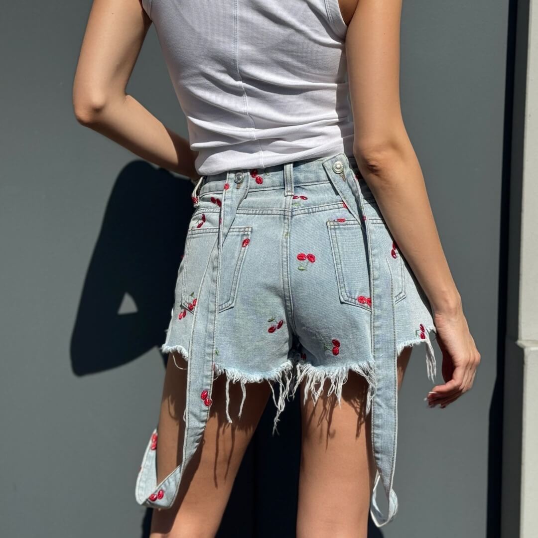 OF - Salopette Country denim con ciliegie