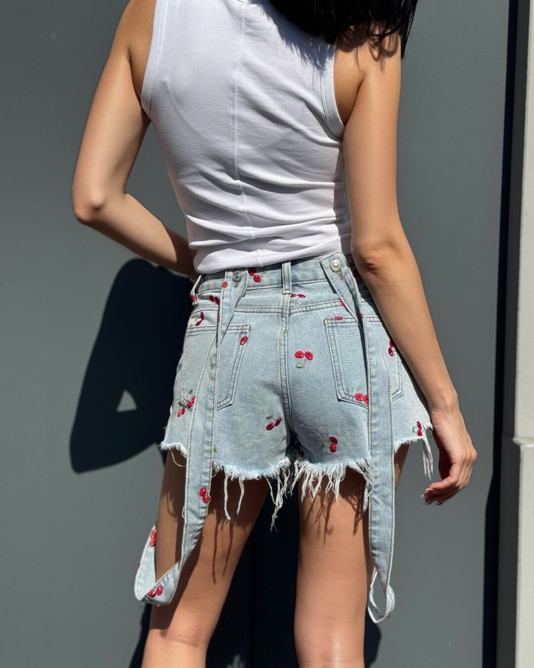 OF - Salopette Country denim con ciliegie