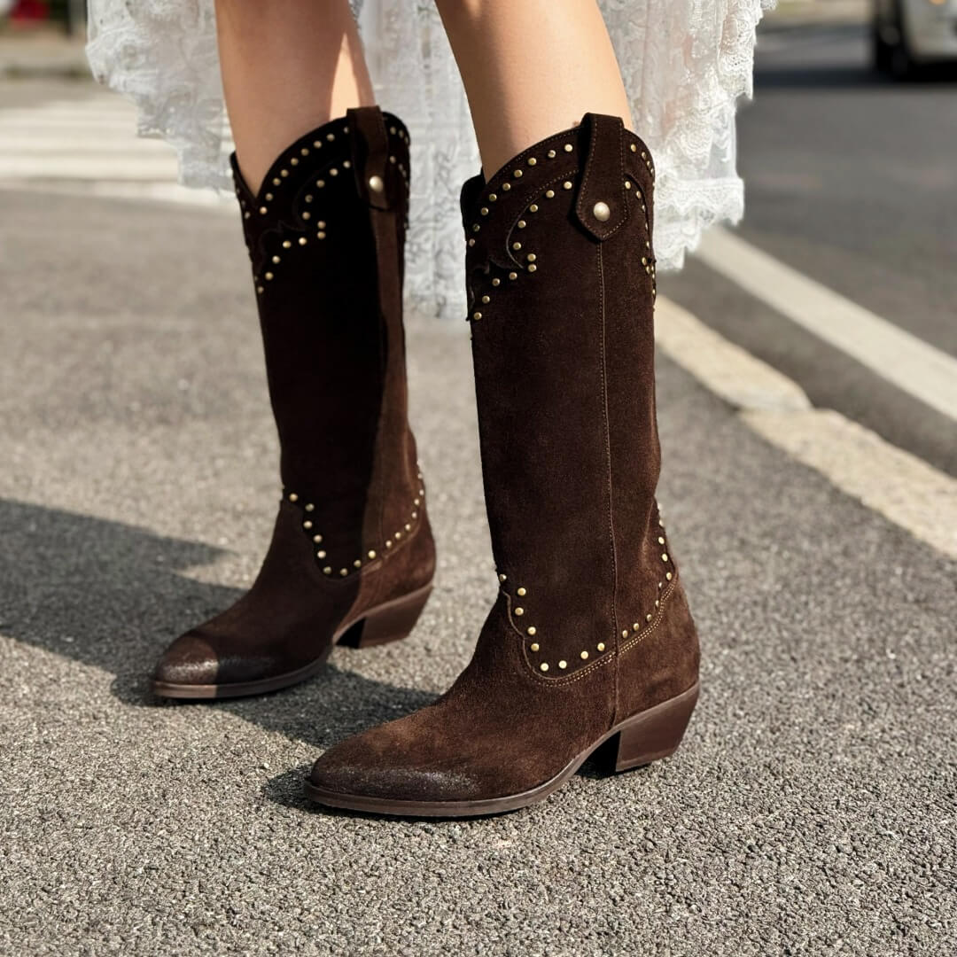 OF - Texano Dea camoscio testa di moro con borchie