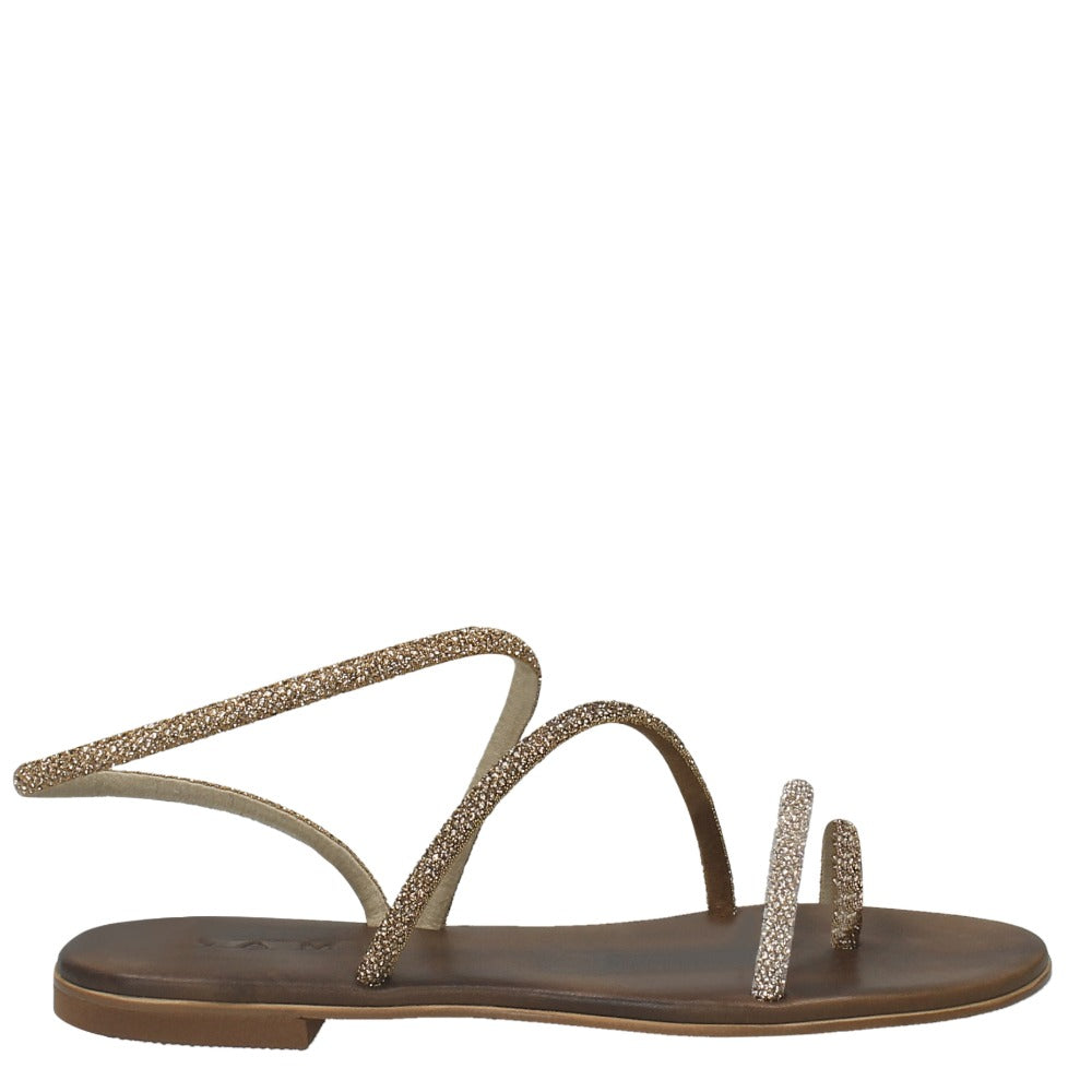 LM - Sandalo basso Elisa strass oro mix