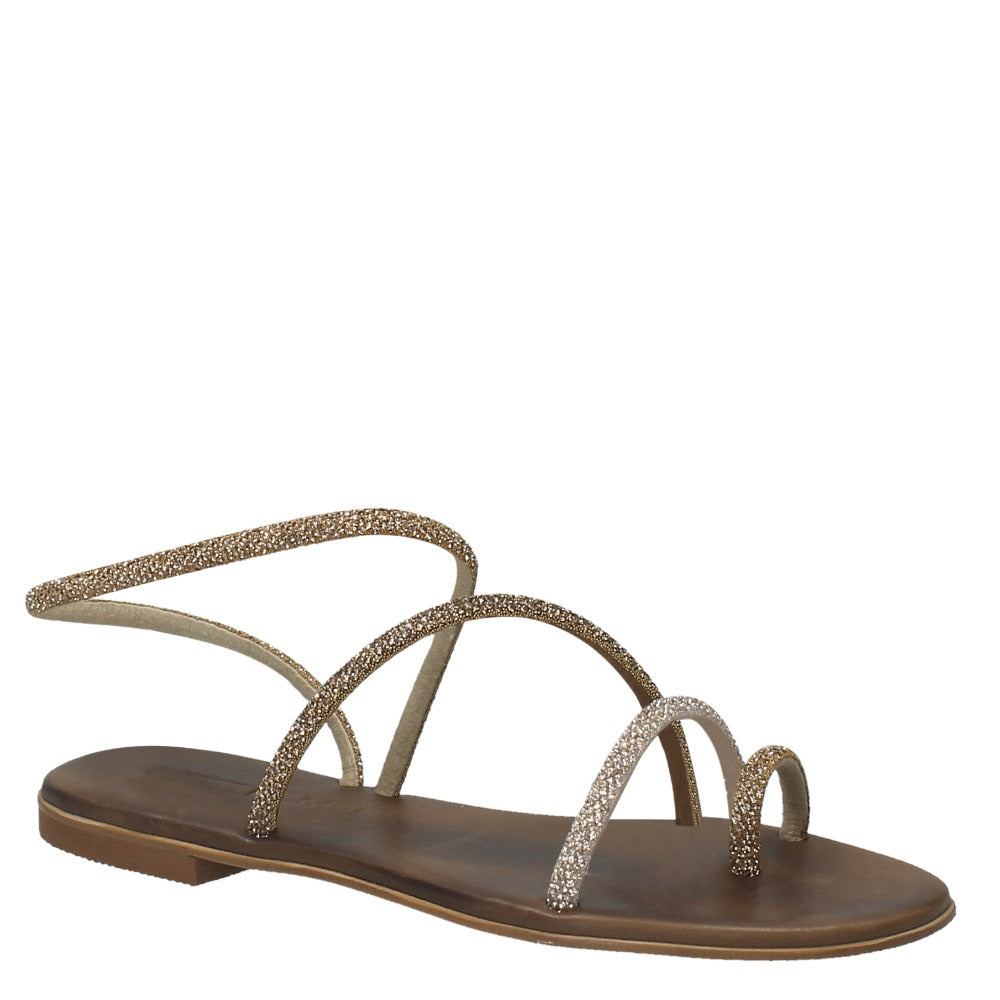 LM - Sandalo basso Elisa strass oro mix