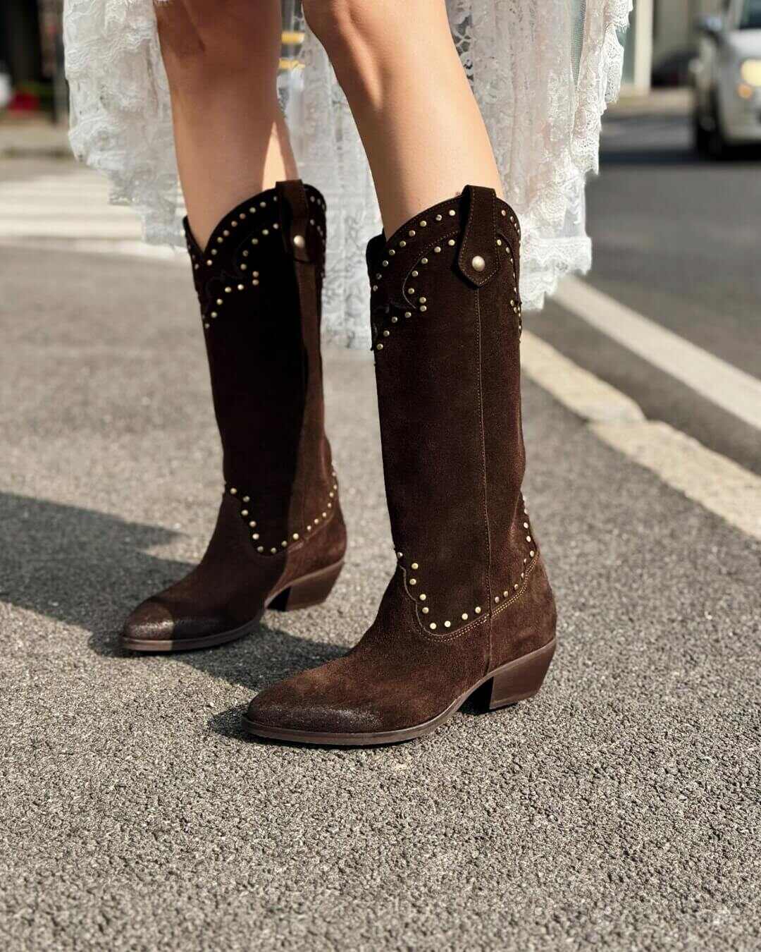 Texano Dea camoscio testa di moro con borchie