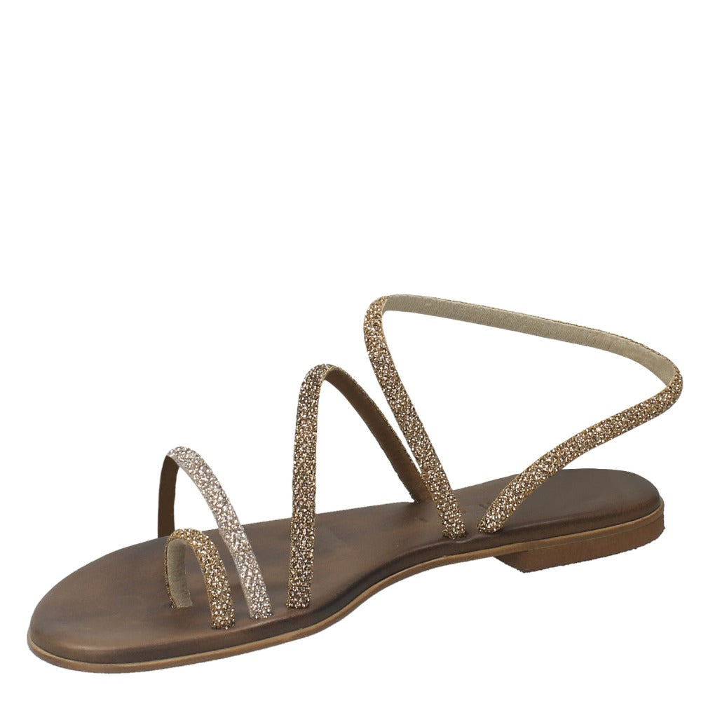 LM - Sandalo basso Elisa strass oro mix