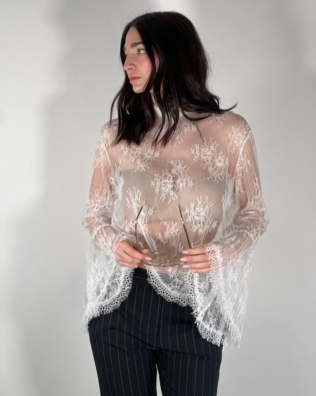 LUMINA Camicia Flora pizzo bianco