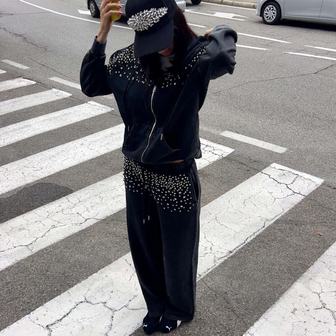 LM - Set tuta Betty nero vintage con pietre