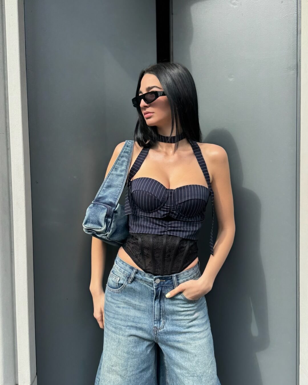 Corsetto Freya gessato blu