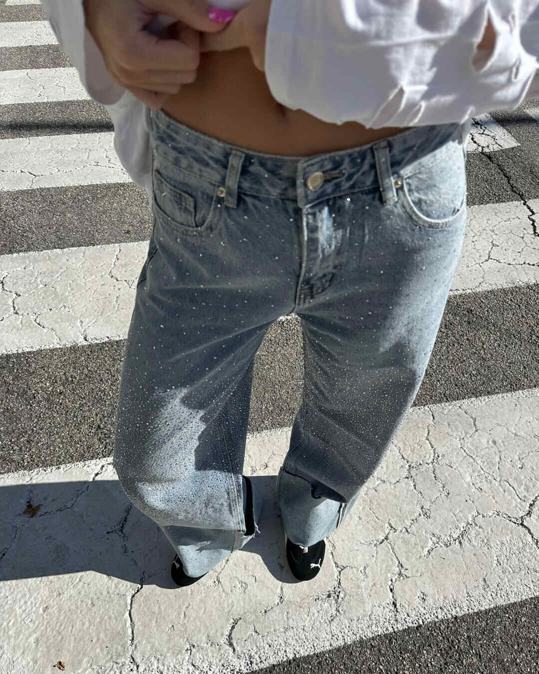 Jeans Heng light blu con risvolto