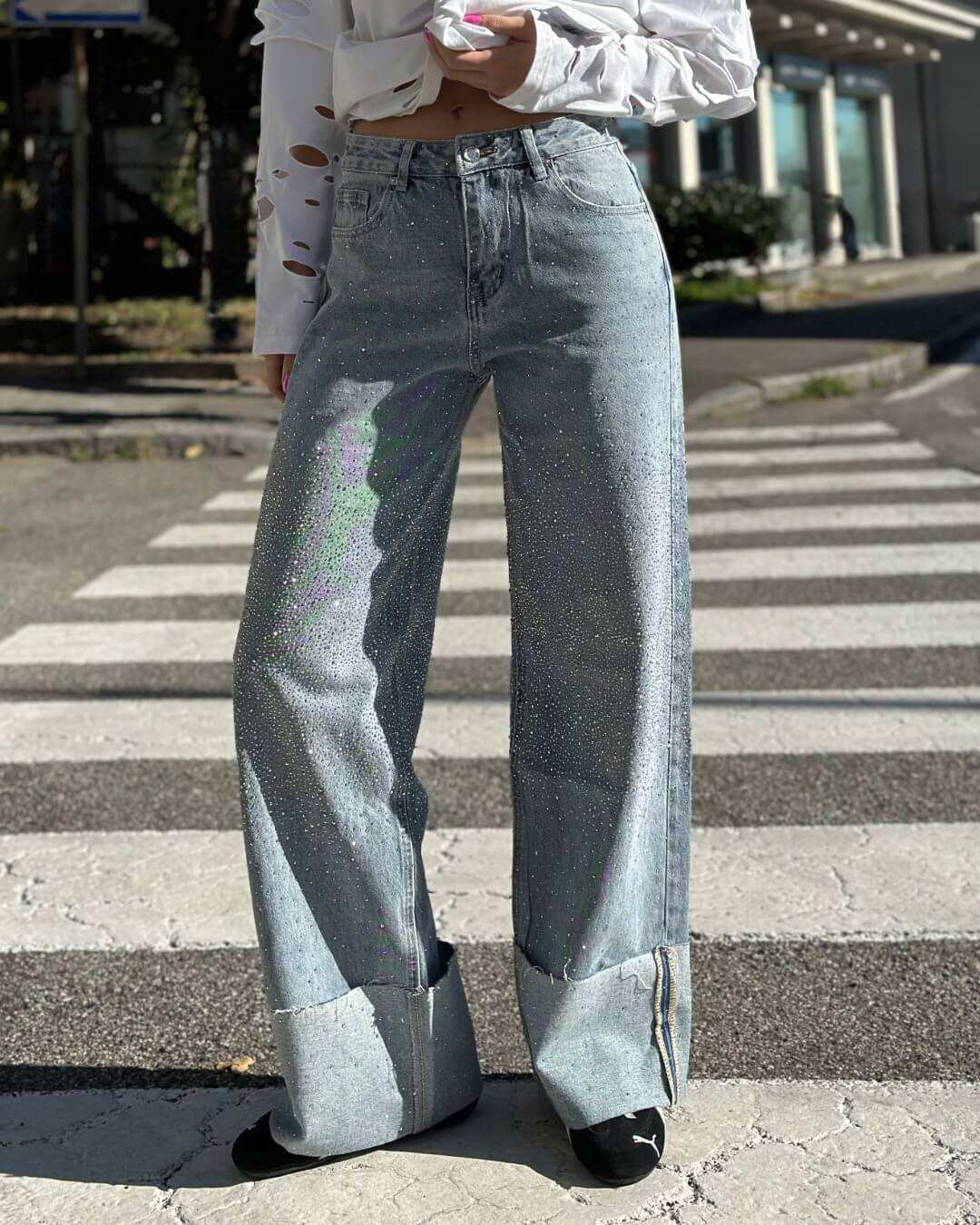 Jeans Heng light blu con risvolto