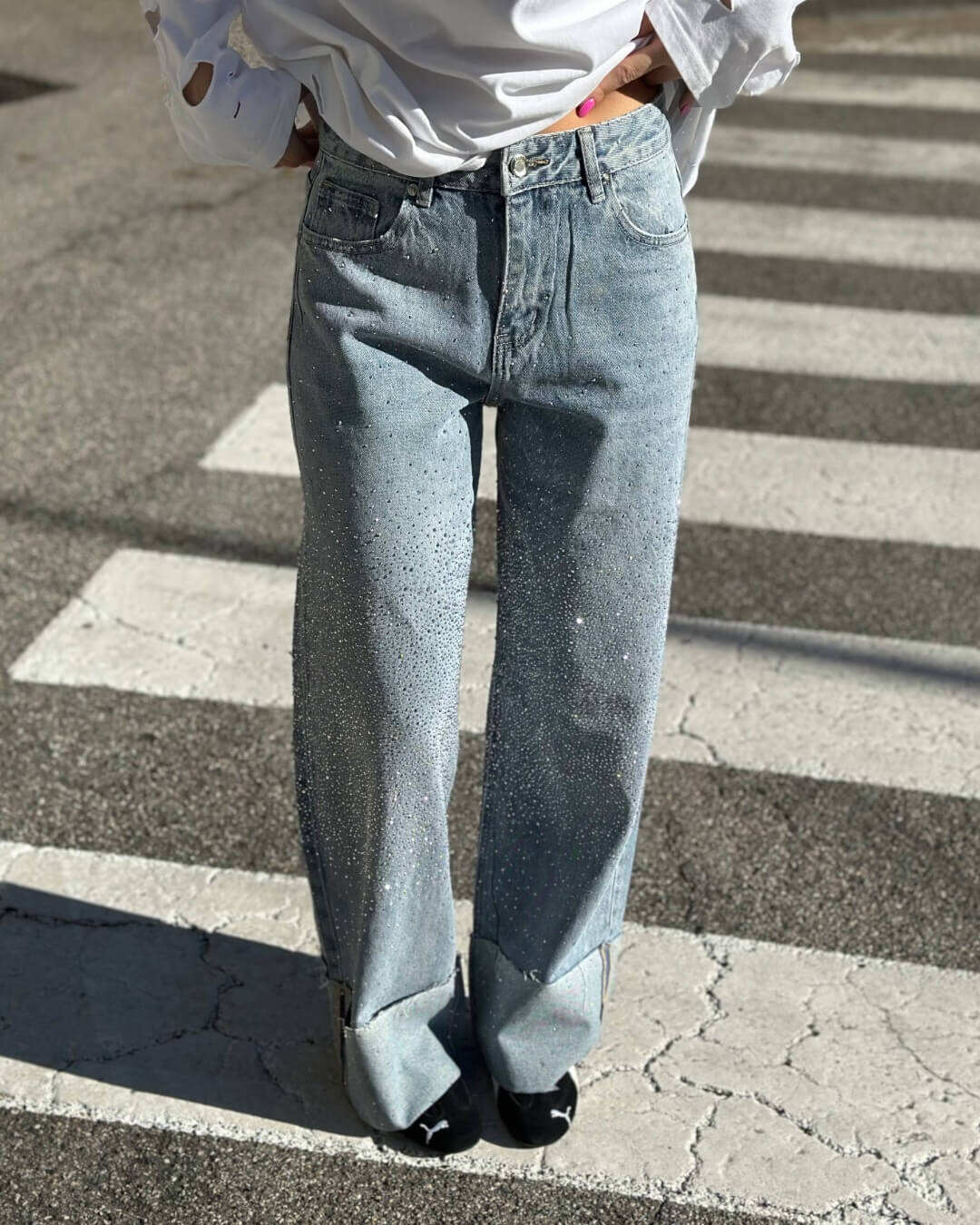 Jeans Heng light blu con risvolto