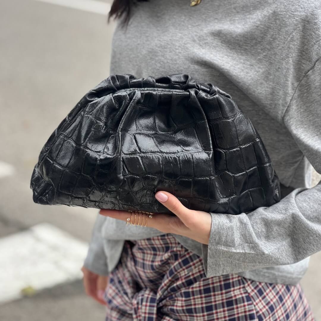 OF - MIA BAG Pochette pelle stampa cocco nero