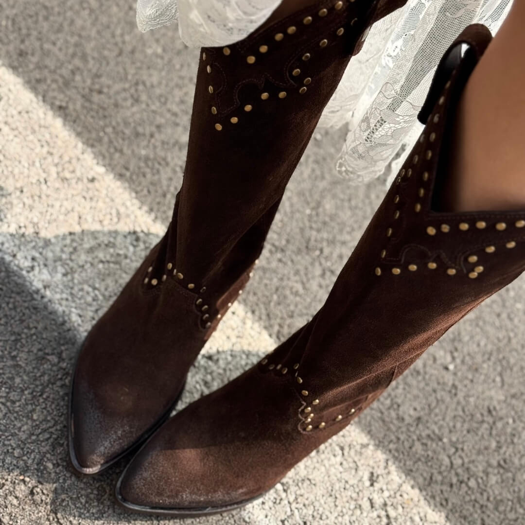 OF - Texano Dea camoscio testa di moro con borchie