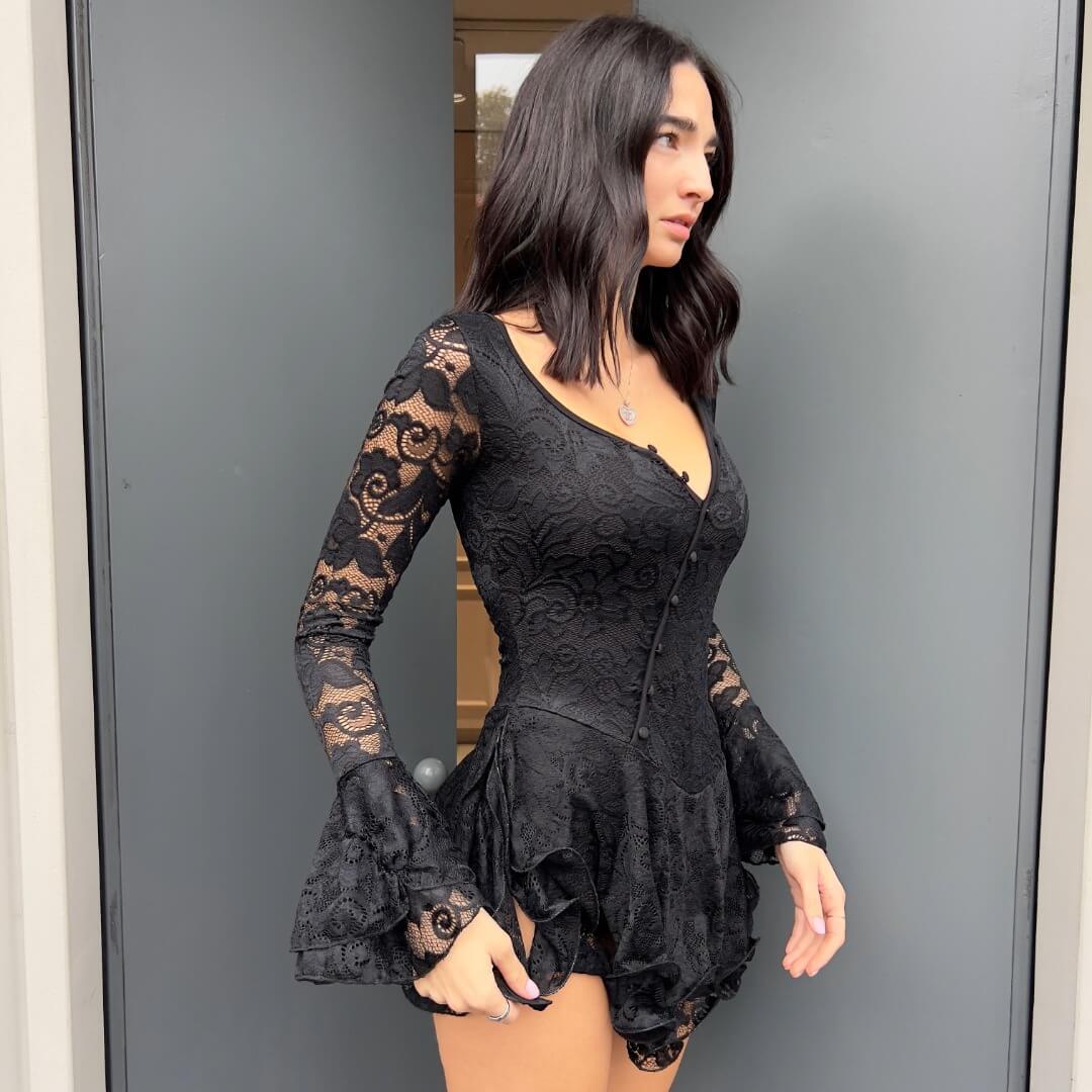LM - Abito Clary rouches pizzo nero