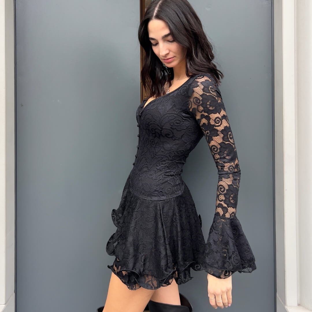 OF - Abito Clary rouches pizzo nero