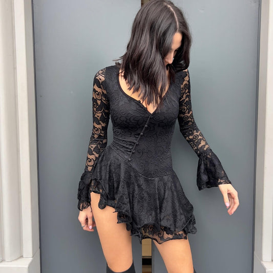 LM - Abito Clary rouches pizzo nero