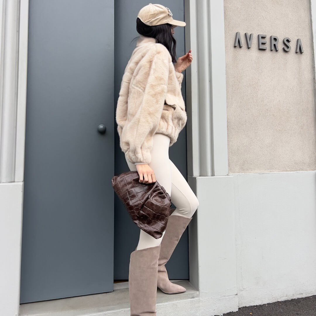 OF - MIA BAG Pochette stampa cocco pelle marrone