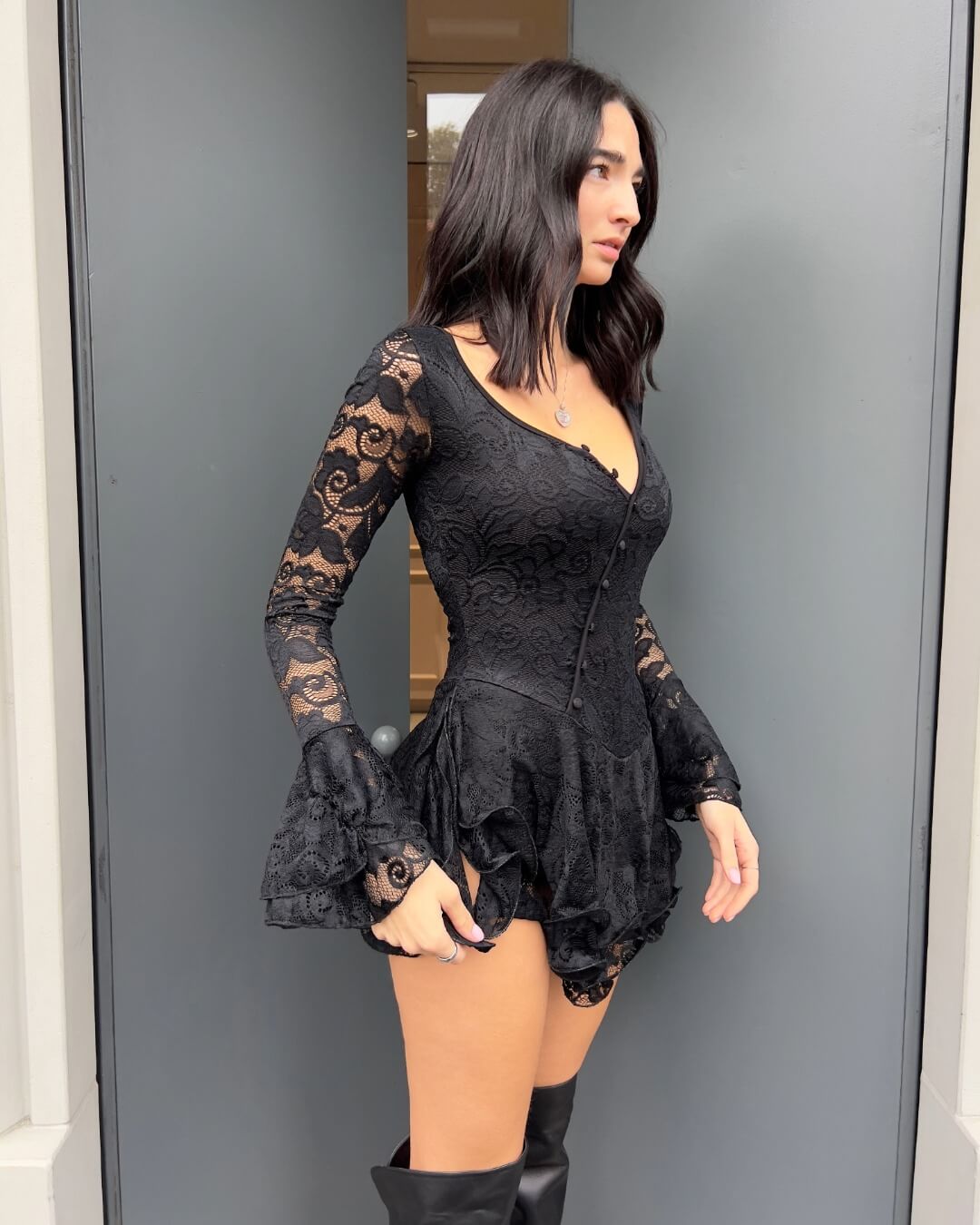 Abito Clary rouches pizzo nero