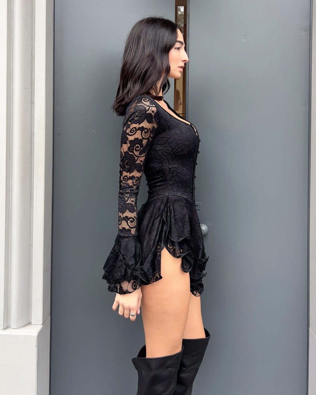 Abito Clary rouches pizzo nero