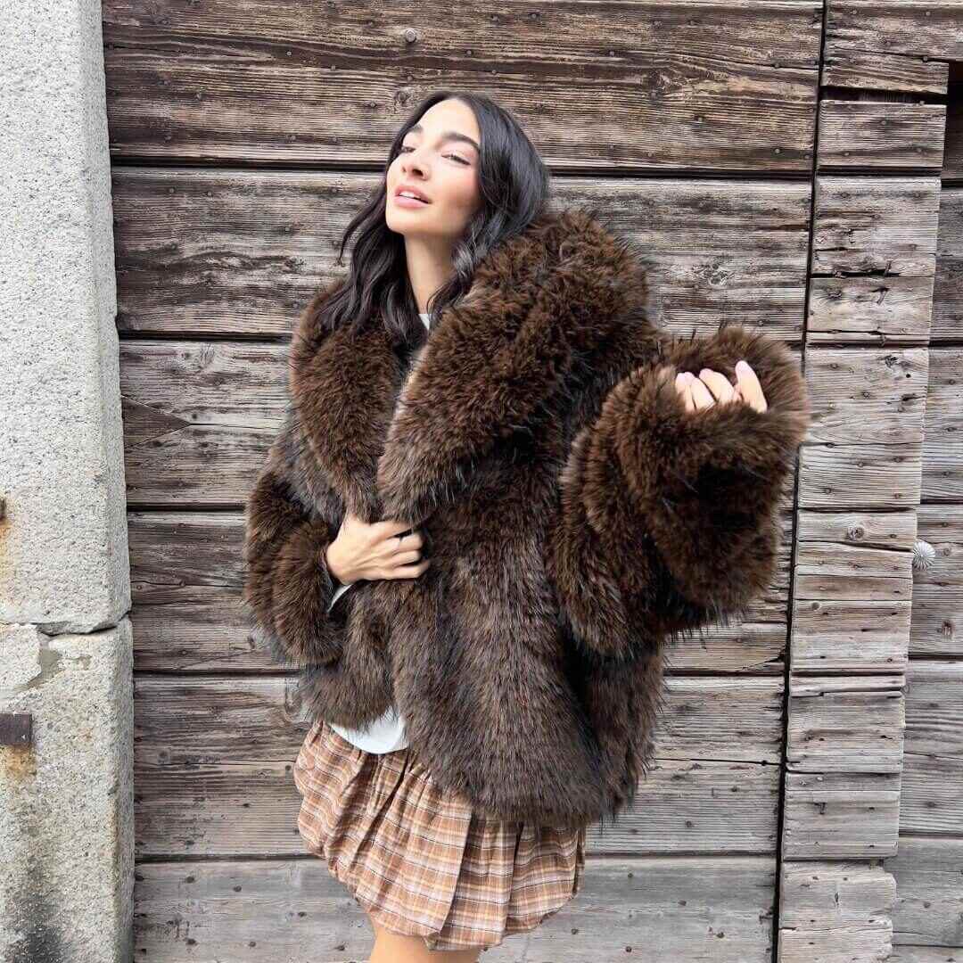 LM - Ecopelliccia Diva choco/black con cappuccio