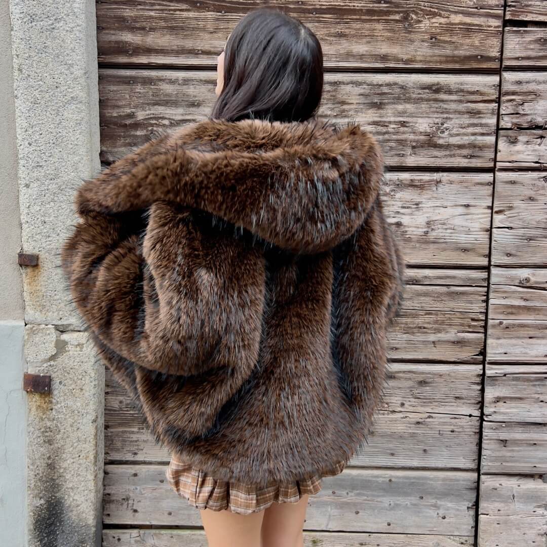 OF - Ecopelliccia Diva choco/black con cappuccio