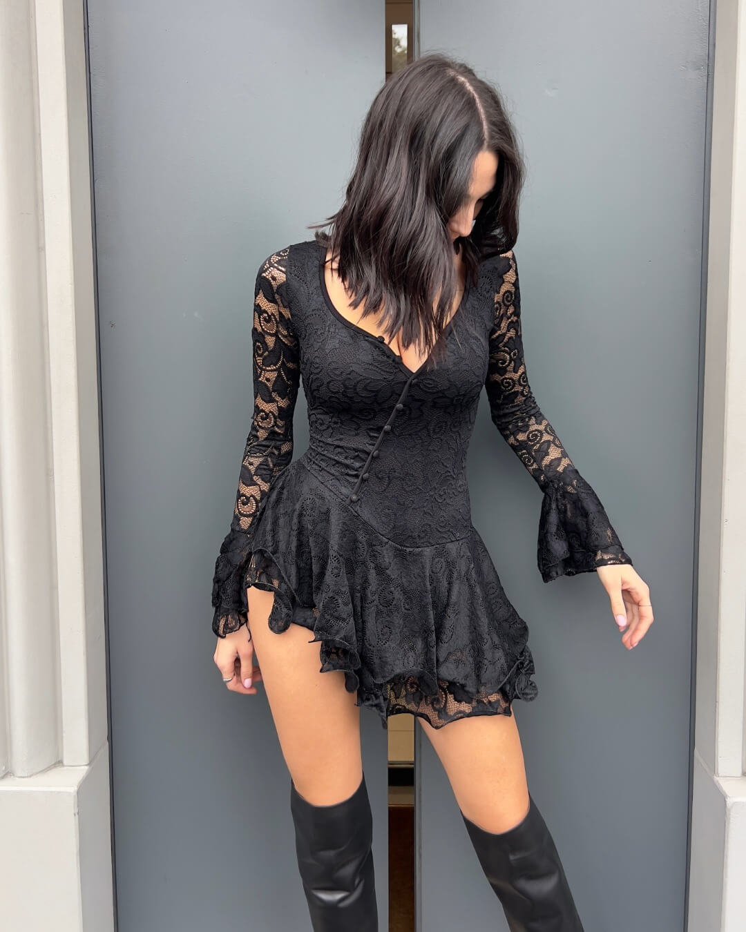 Abito Clary rouches pizzo nero