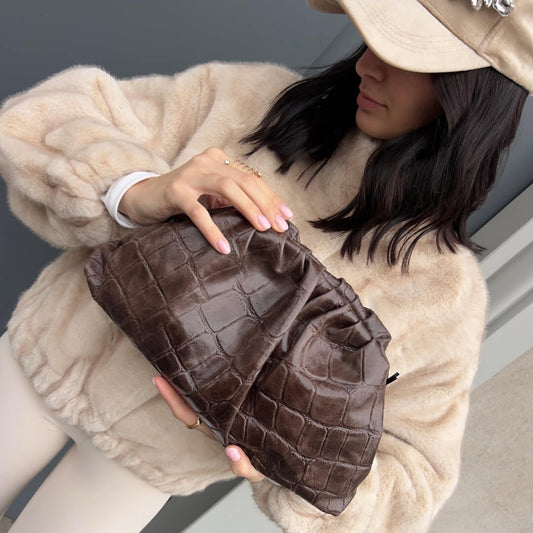 OF - MIA BAG Pochette stampa cocco pelle marrone