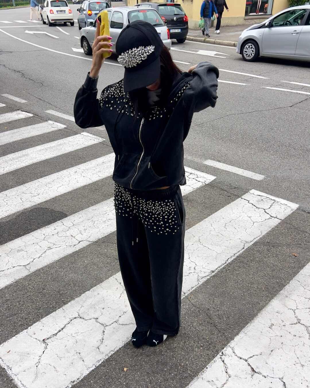 LM - Set tuta Betty nero vintage con pietre