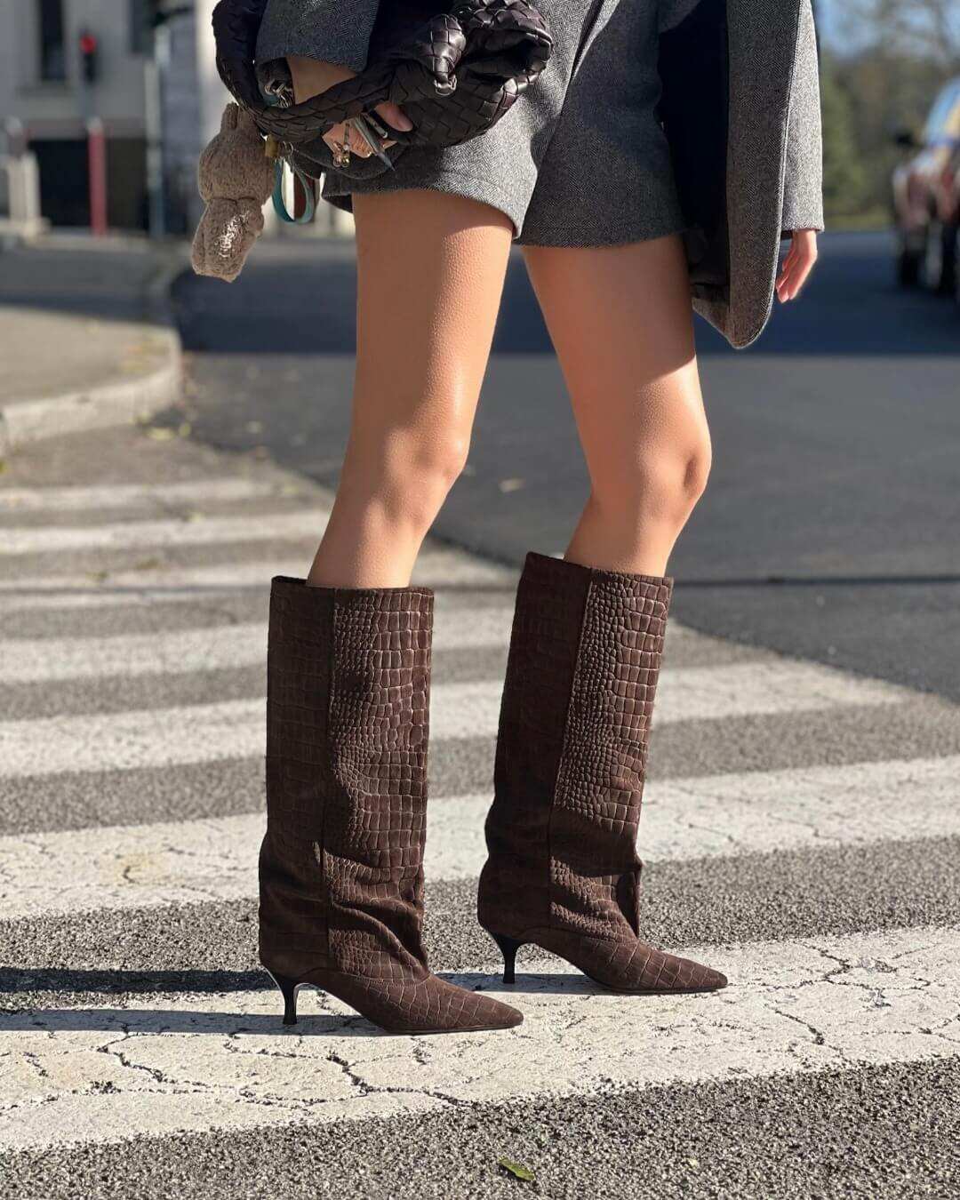 OF - Stivale Croco camoscio testa di moro