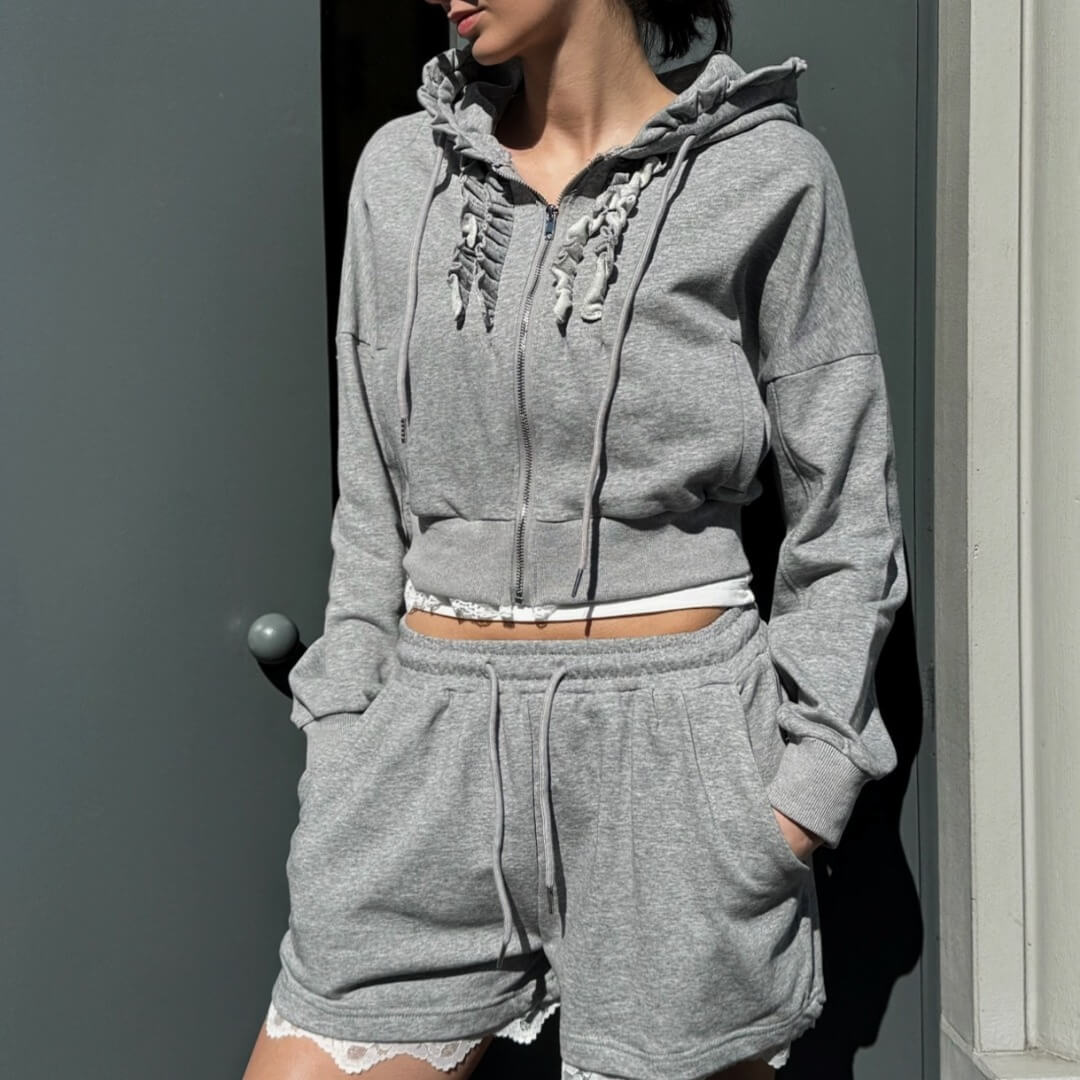 LM - Set completo Dewy grigio con rouches e pizzo