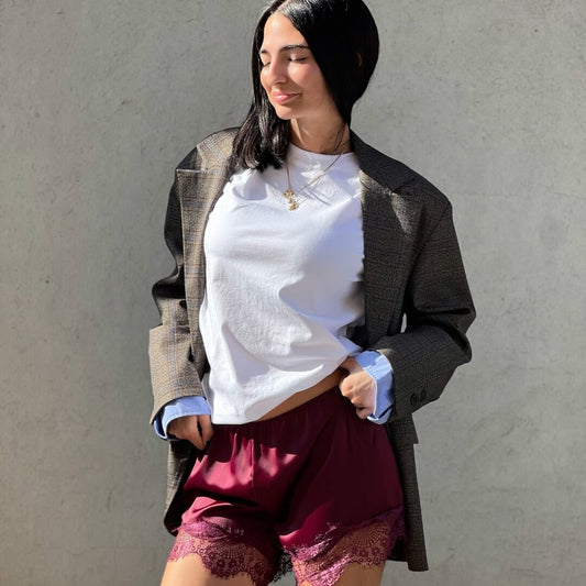 LM - Shorts Chris bordeaux satin con pizzo