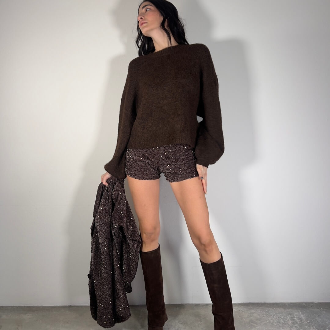 OF - Shorts Milla paillettes marrone
