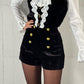 LM - Shorts Lea velluto nero con bottoni oro