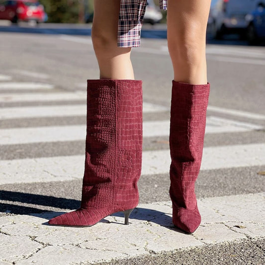 OF - Stivale Croco camoscio bordeaux