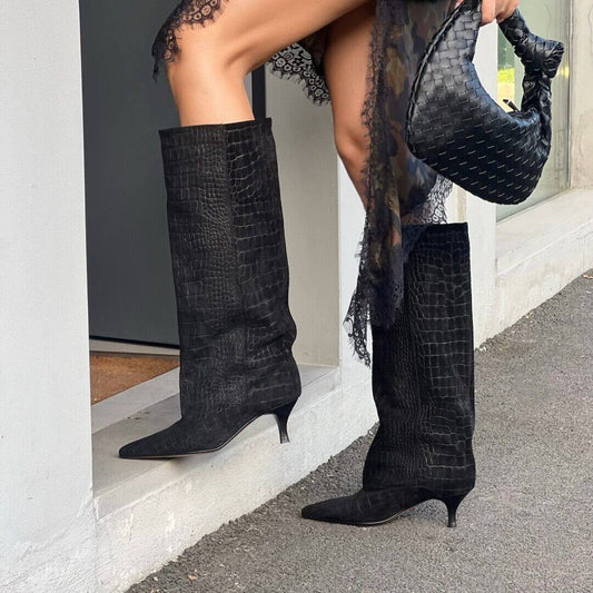 LM - Stivale Croco camoscio nero