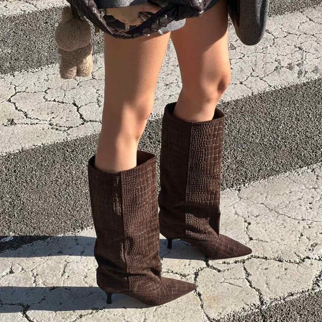 LM - Stivale Croco camoscio testa di moro